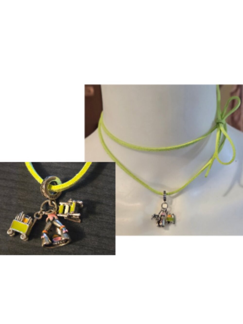 Sterling Silver 925 Trio of Camping Beach Pendant Charms on suede necklace